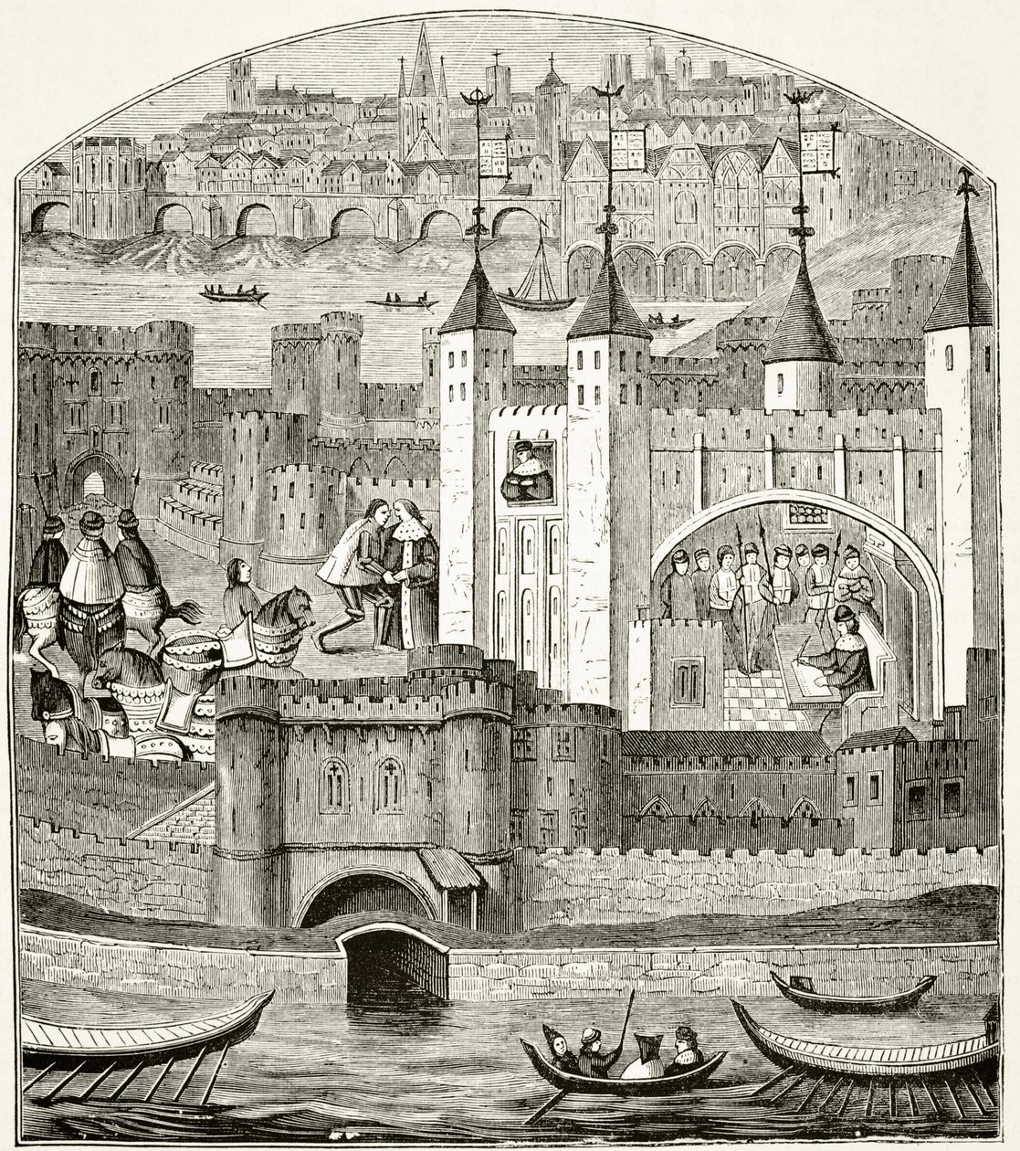 Londyn i Tower of London w XV wieku, z „The National and Domestic History of England” Williama Hickmana Smitha Aubreya (1858-1916) opublikowanej w Londynie ok. 1890 r. autorstwa English School