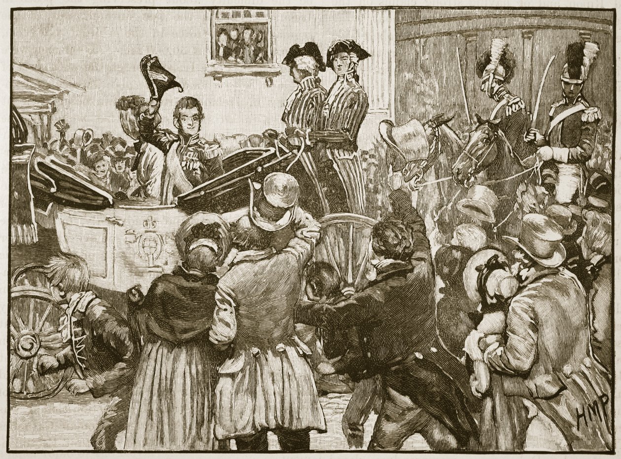 Lord Anglesey opuszcza Irlandię, Kingstown, 1828, ilustracja z Ilustrowanej Historii Anglii Cassella (zdjęcie w sepii) autorstwa English School