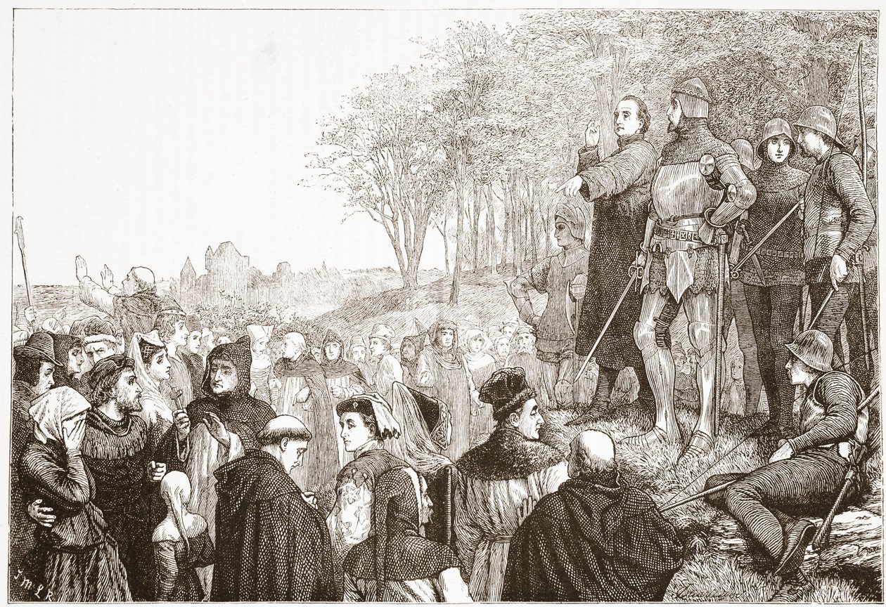 Lord Cobham at a Lollard Preaching, ilustracja z Historii protestantyzmu Jamesa Aitkena Wylie (1808-1890), wyd. 1878 autorstwa English School