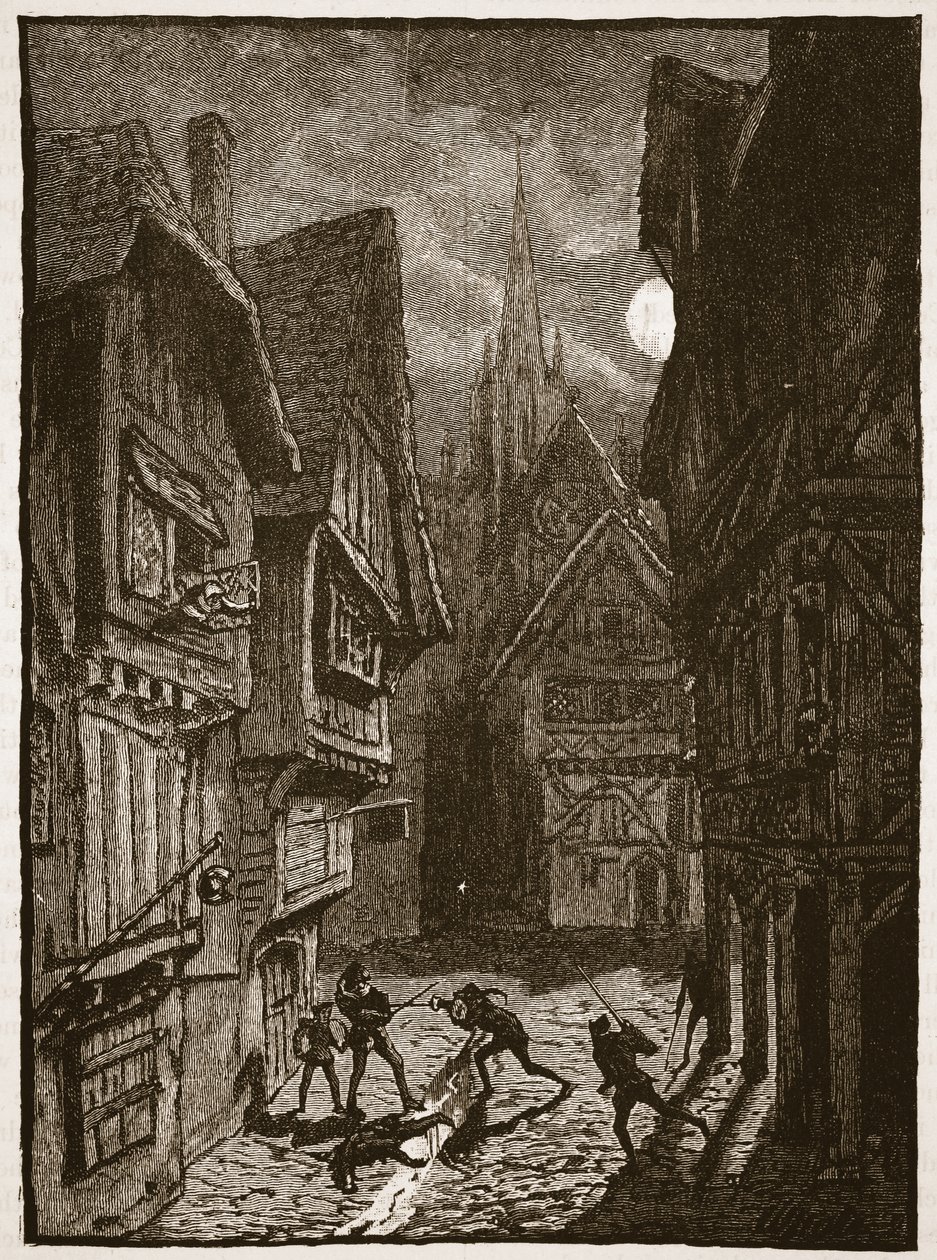 Lord Gray i jego zwolennicy atakujący hrabiego Southampton, ilustracja z Cassells Illustrated History of England (zdjęcie w sepii) autorstwa English School