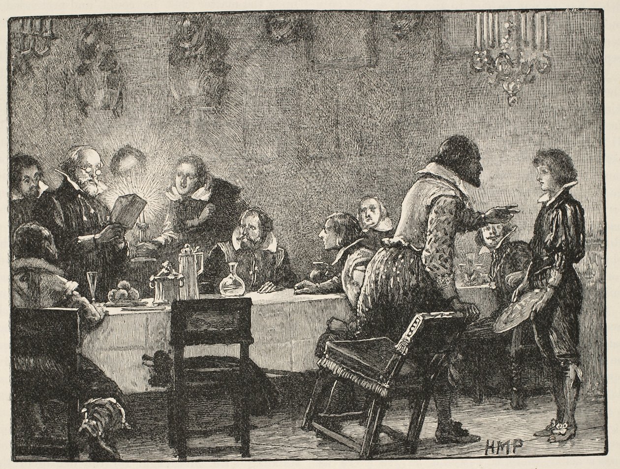 Lord Monteagle i list ostrzegawczy o spisku prochowym, ilustracja z Cassells Illustrated History of England (zdjęcie w sepii) autorstwa English School