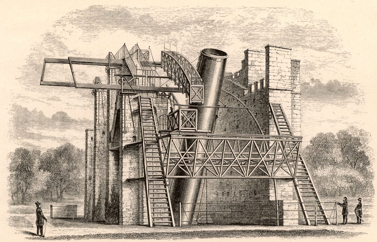 Wielki teleskop zwierciadlany Lorda Rossesa, z A Handbook of Descriptive Astronomy autorstwa George