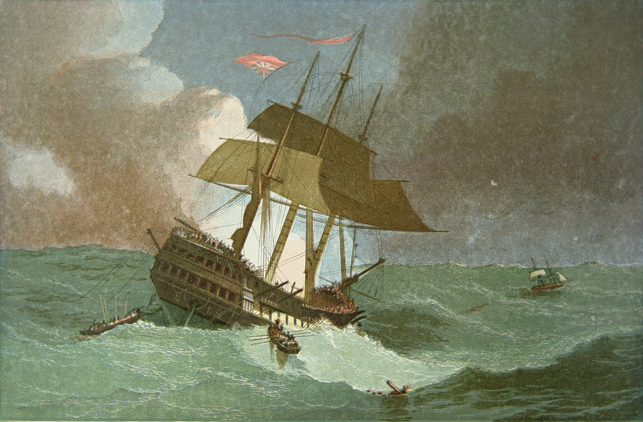 Utrata „Kent” East Indiaman, c.1825 (kolor lito) autorstwa English School