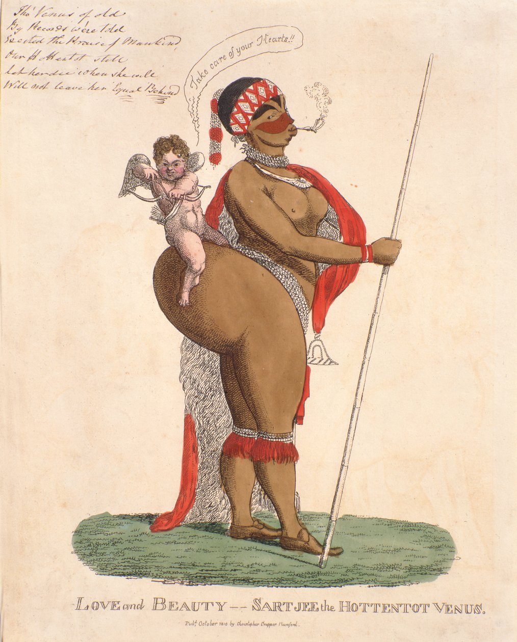Miłość i piękno - Sartjee the Hottentot Venus, 1810 (kolorowy grawerunek) autorstwa English School