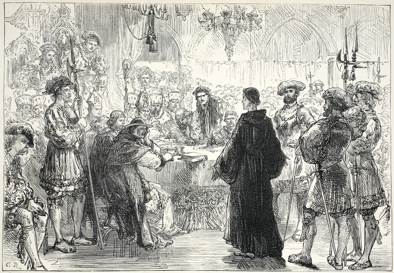 Luter przed sejmem w Wormacji, ilustracja z Historii protestantyzmu Jamesa Aitkena Wylie (1808-1890), wyd. 1878 autorstwa English School