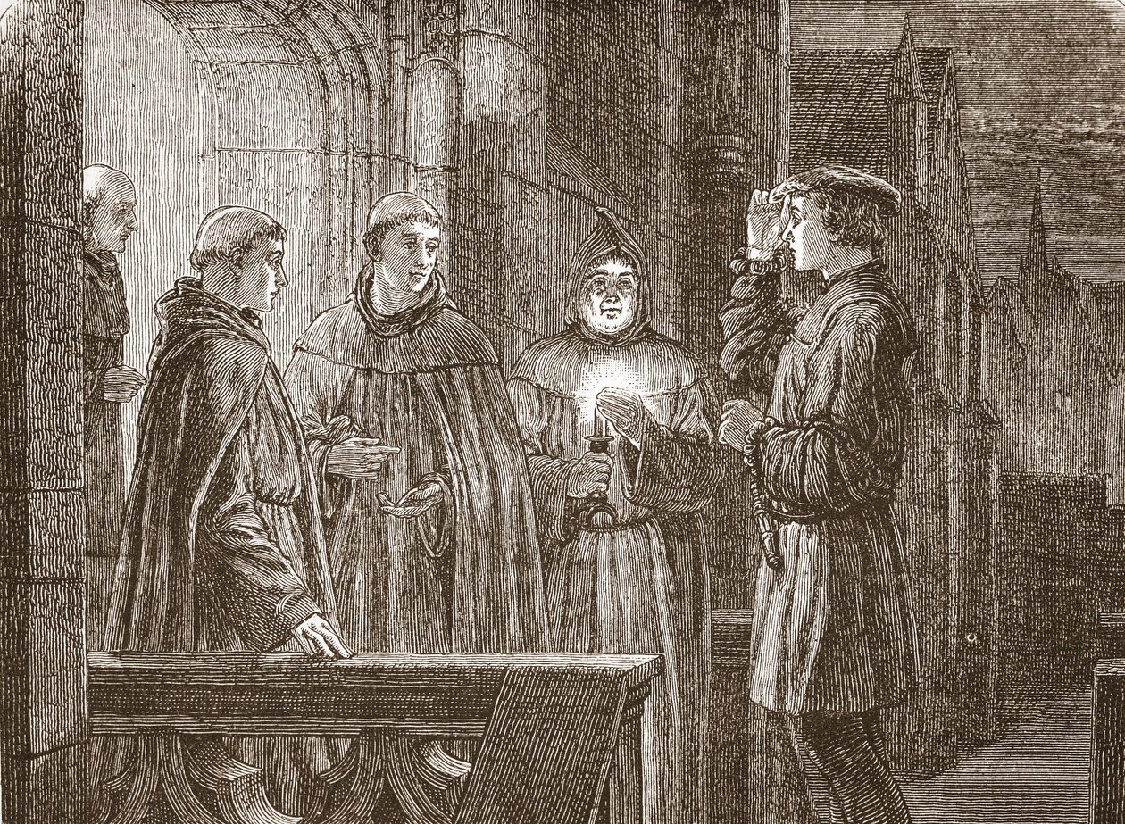 Wejście Lutra do klasztoru augustianów, ilustracja z Historii protestantyzmu Jamesa Aitkena Wylie (1808-1890), wyd. 1878 autorstwa English School
