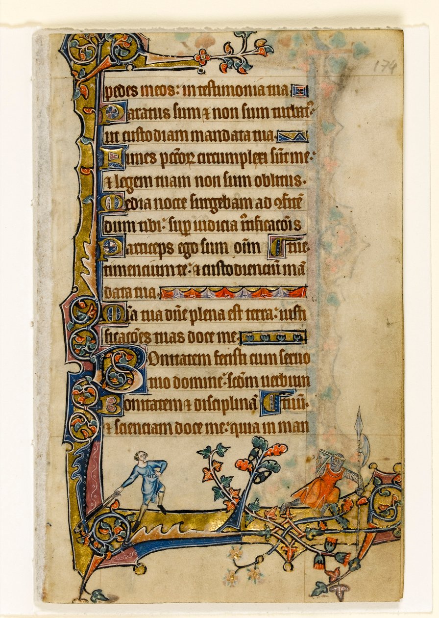 MS 1-2005, k.l. 174r: Dawid i Goliat, marginalna dekoracja z Psałterza Macclesfielda, Use of Sarum, East Anglia, ok. 1330 autorstwa English School