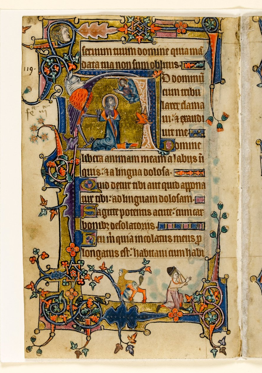 MS 1-2005, k.l. 182v: David Praying, historyczny wstęp z Psałterza Macclesfielda, Use of Sarum, East Anglia, c.1330 autorstwa English School