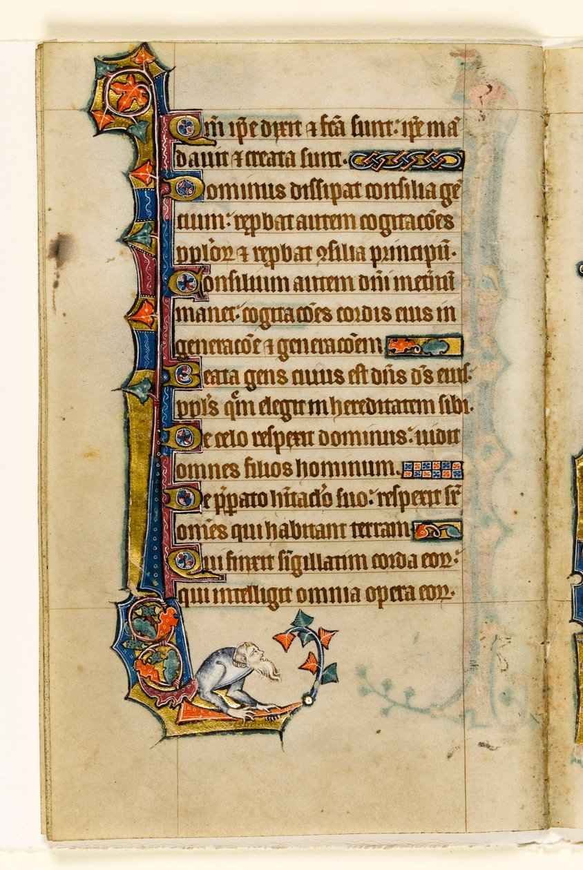 MS 1-2005, k.l. 47v: Groteskowa, marginalna dekoracja z Psałterza Macclesfielda, Use of Sarum, East Anglia, c.1330 autorstwa English School