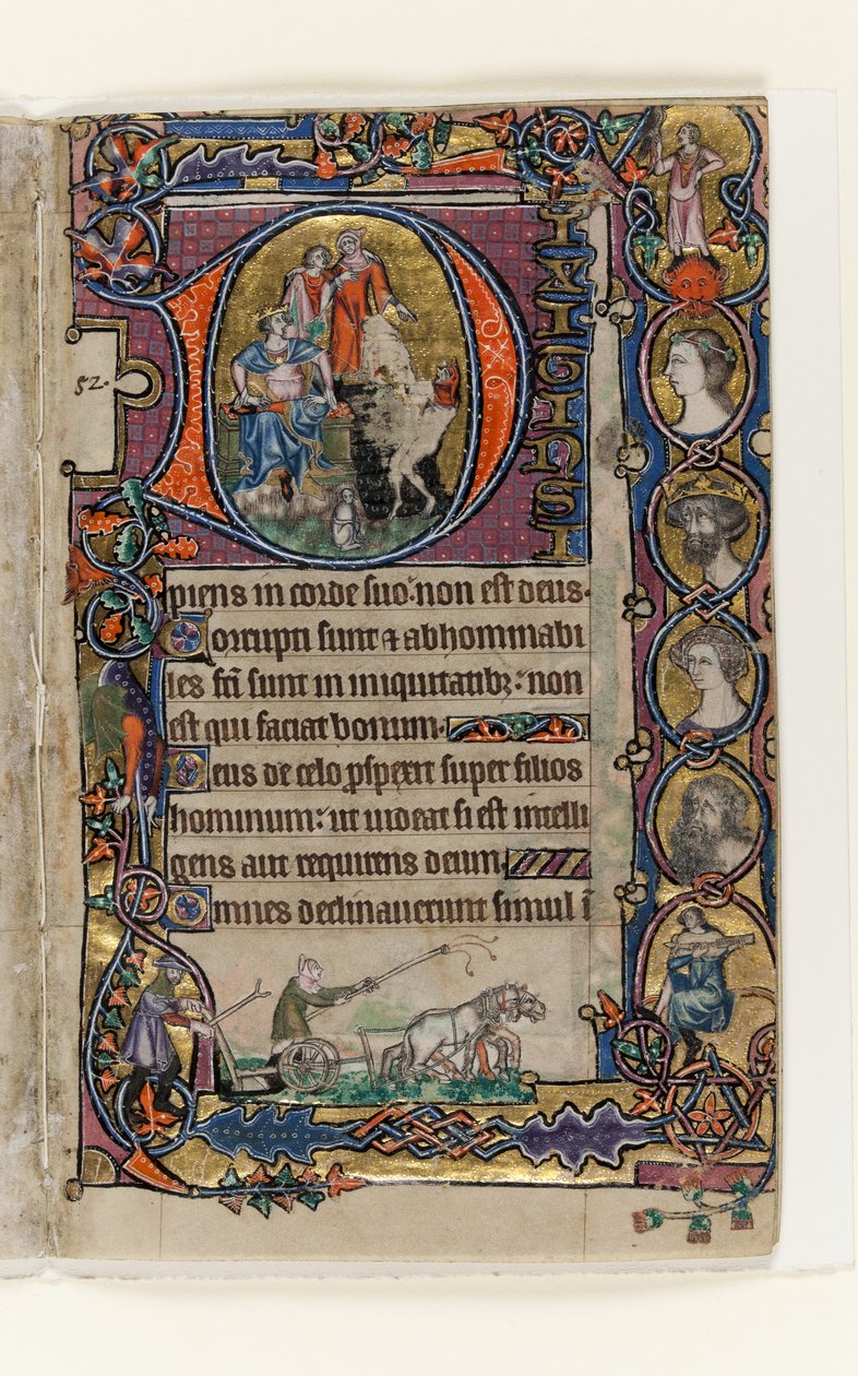 MS 1-2005, k.l. 77r: David and the Fool, historyczny inicjał z Psałterza Macclesfielda, Use of Sarum, East Anglia, c.1330 autorstwa English School