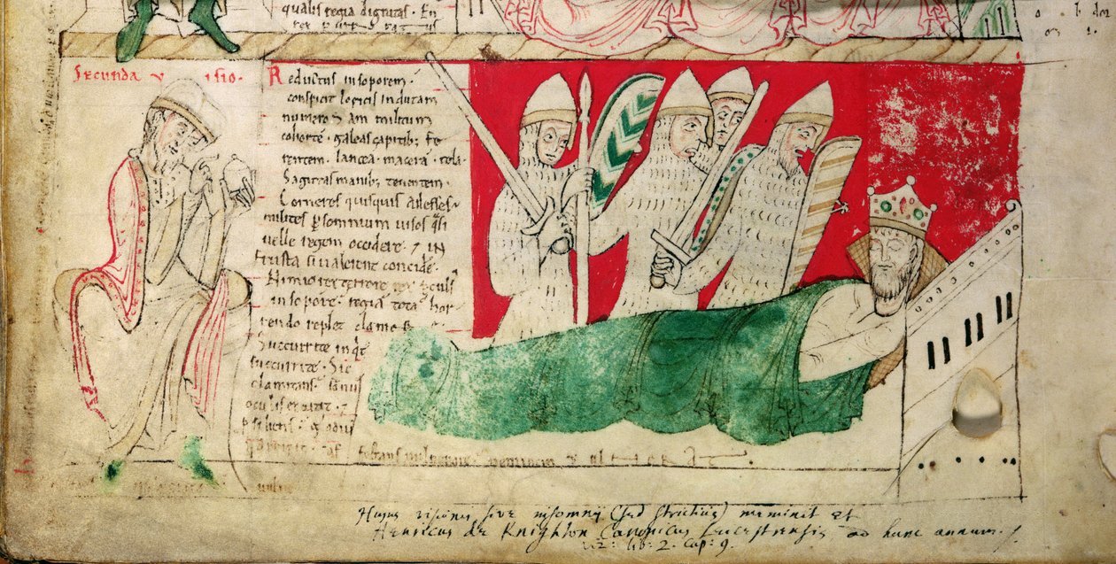 MS CCC 157 s. 382 Wizje, które przyśniły się królowi Henrykowi I w Normandii w 1130 r., dodane ok. 1140 r. przez Jana z Worcester do kroniki rozpoczętej przez Florencję z Worcester (zm. 1118 r.) ok. 1130-40 r. (pergamin) (fragment 95503) autorstwa English School