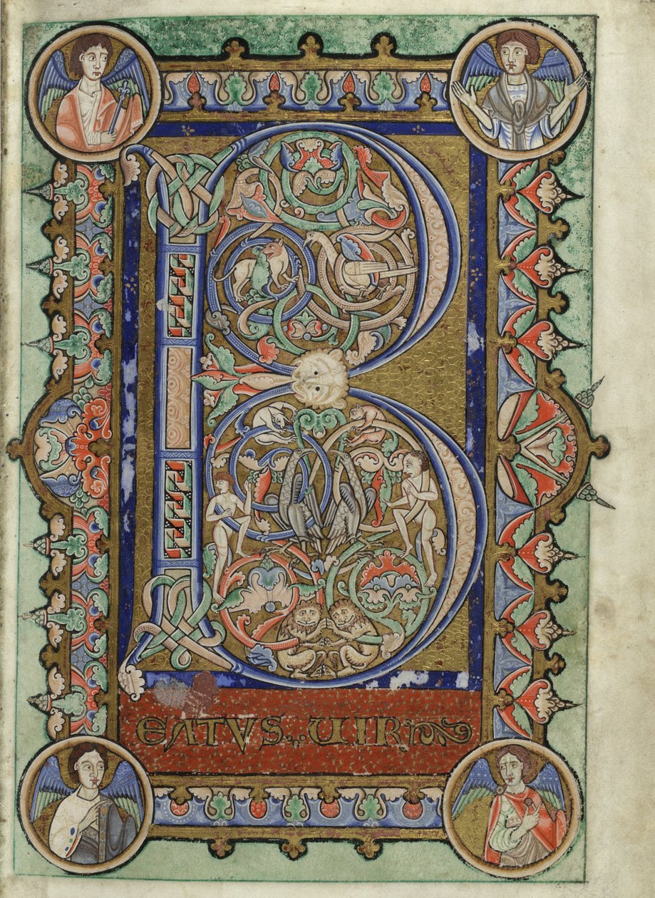 MS Hunter 229 f.22r z psałterza Hunterian, ok. 1170 (pióro i atrament oraz tempera na welinie) autorstwa English School