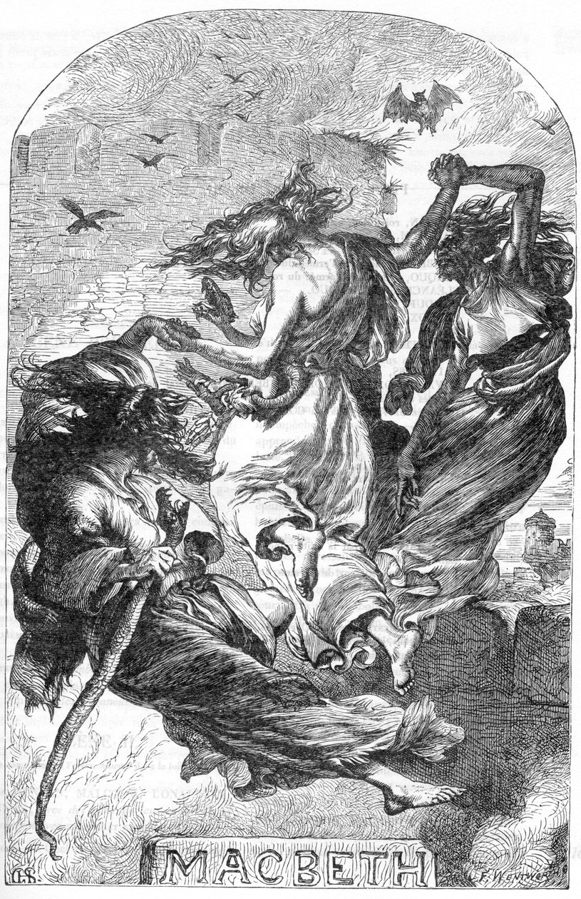 Makbet - Ilustracja w „” Completes de William Shakespeare”” 1866 – Ilustracje i ogólna forma tego wydania zapożyczono z ilustrowanego Szekspira Cassella, opublikowanego w Londynie autorstwa English School