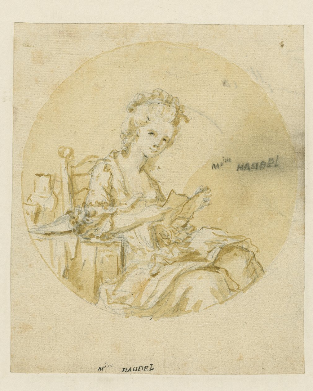 Madame Handel, połowa XIX wieku (pióro i tusz oraz pranie na papierze) autorstwa English School