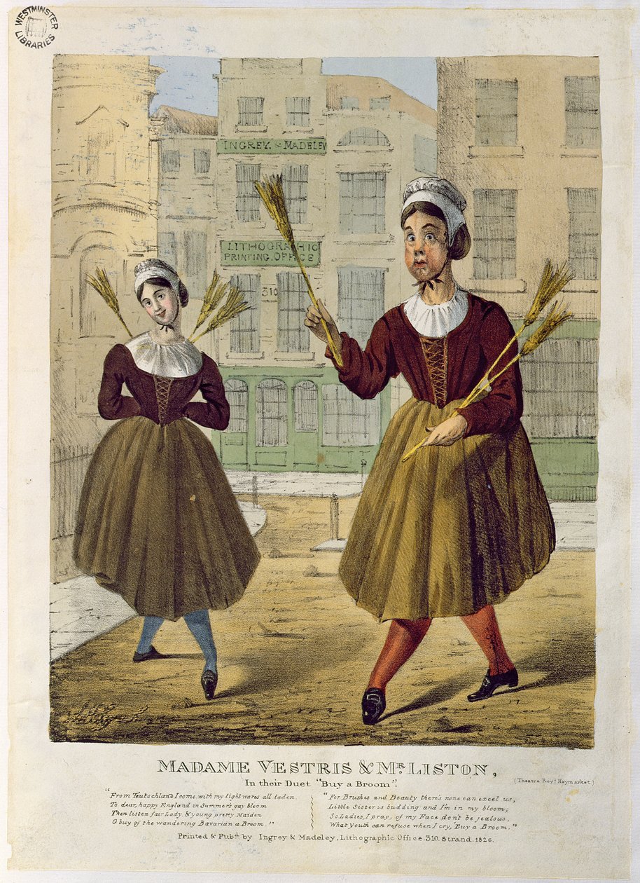 Madame Vestris i pan Liston w duecie Kup miotłę, pub. Ingrey i Madeley, 1826 autorstwa English School