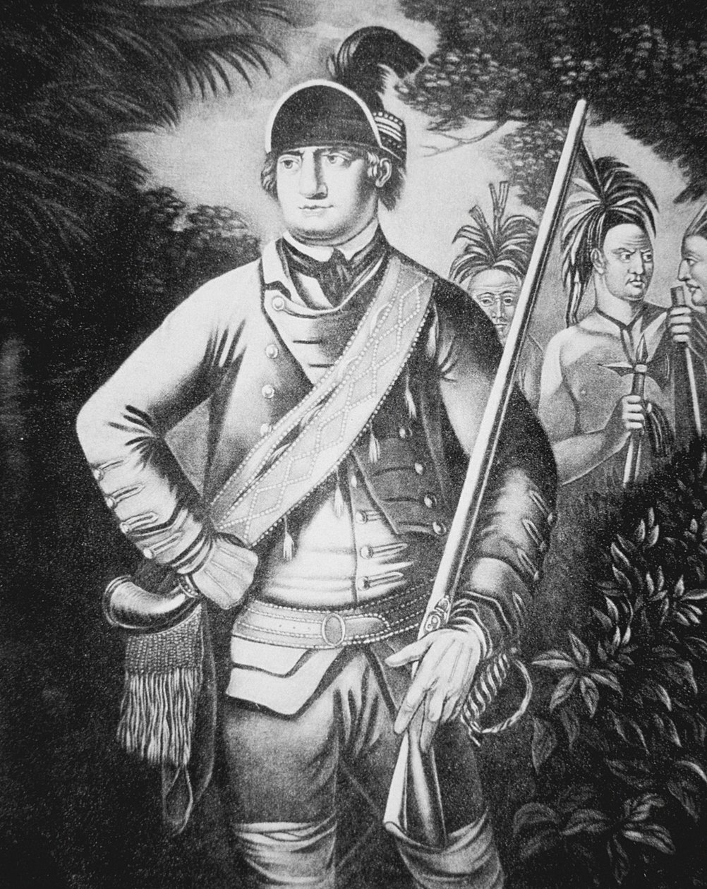 Major Robert Rogers, dowódca „Rogers Rangers” w sprawie brytyjskiej podczas wojny francusko-indyjskiej w latach 1755-63 (lito) autorstwa English School