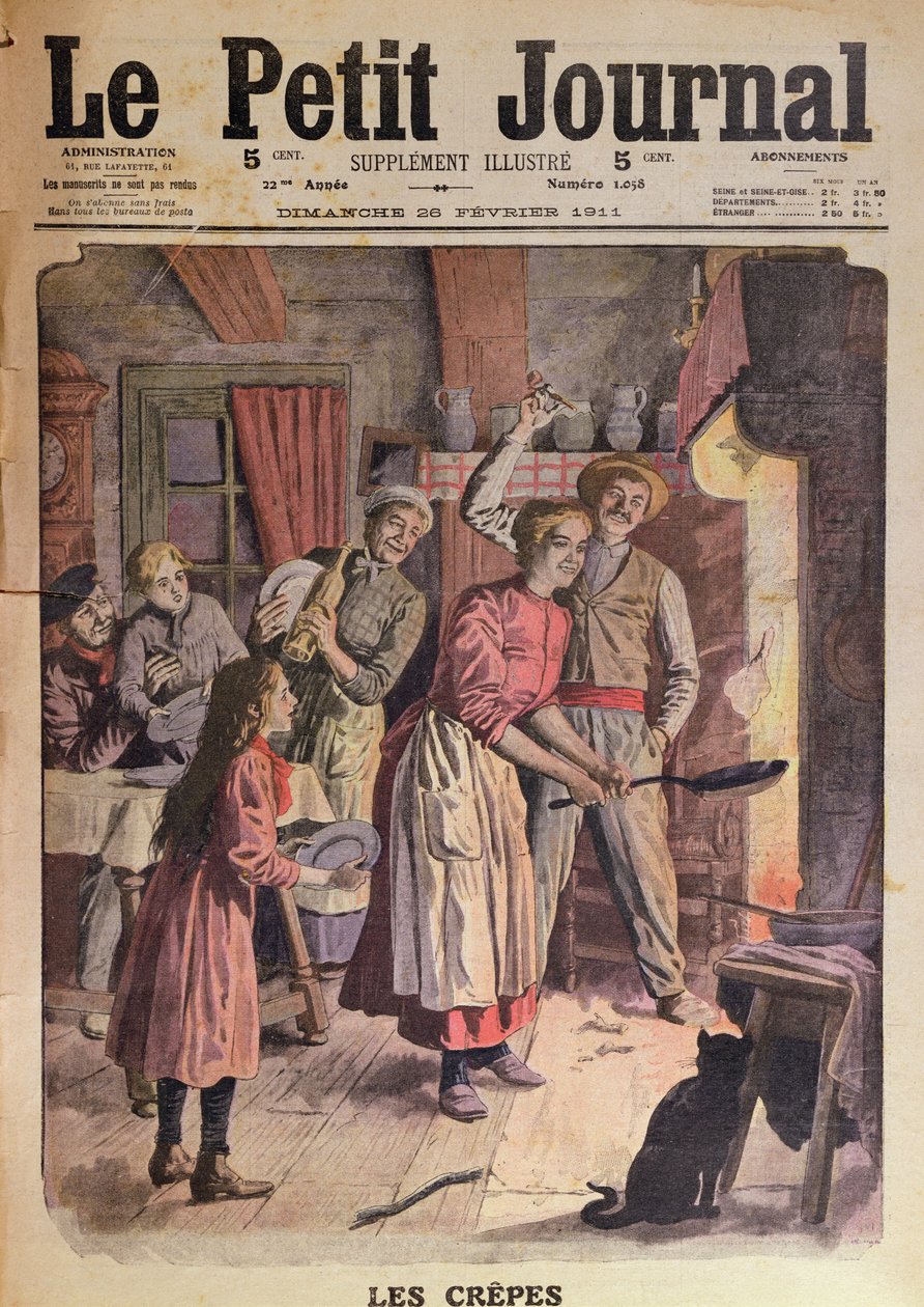 Robienie naleśników, ilustracja z Le Petit Journal, 26 lutego 1911 autorstwa English School