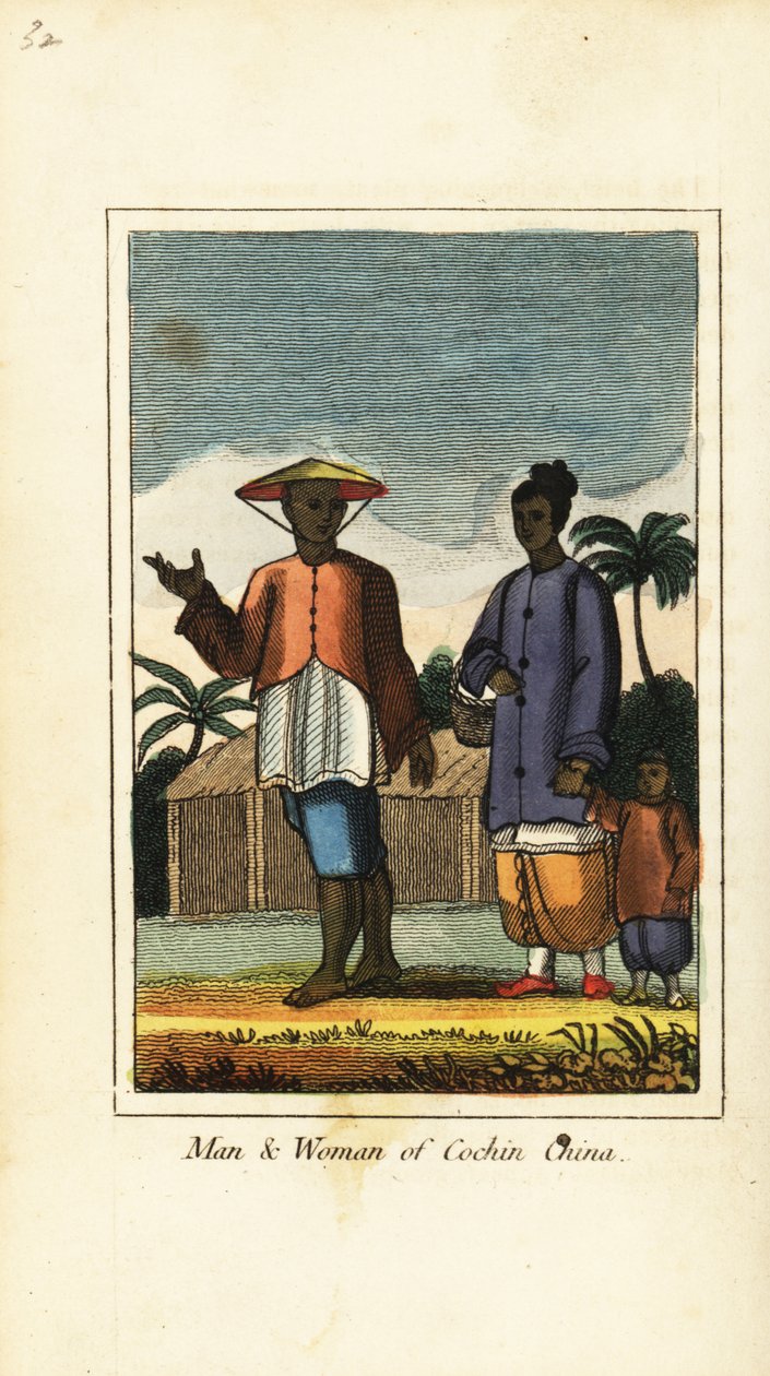 Mężczyzna i kobieta z Koczin w Chinach (Wietnam) 1818 autorstwa English School