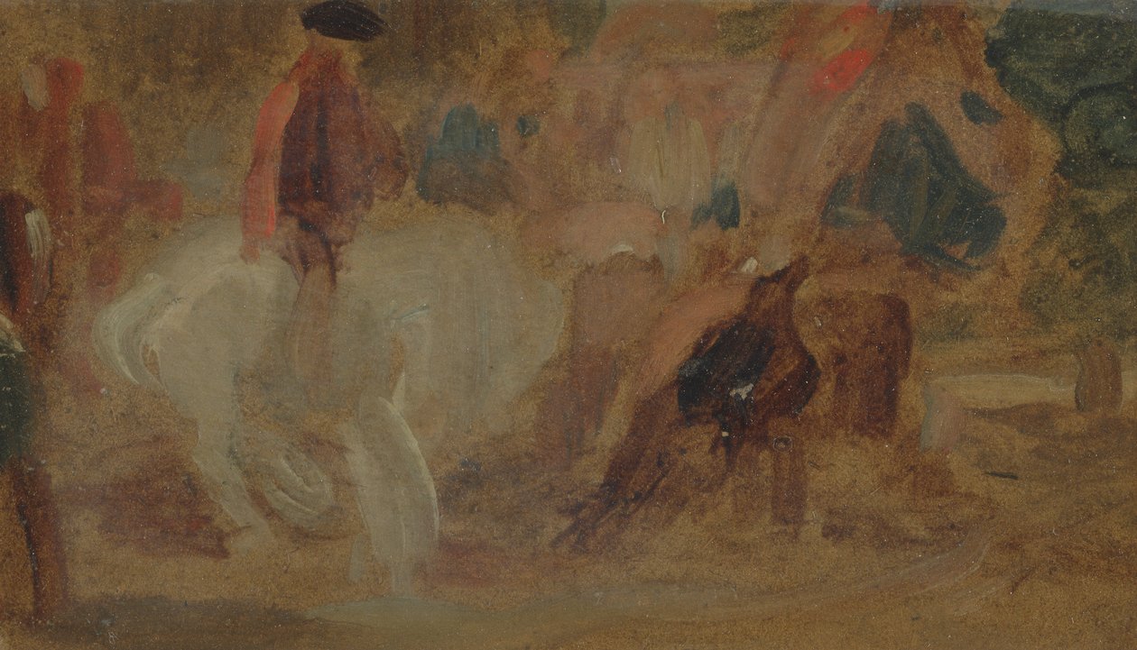 Człowiek na białym koniu przypisywany wcześniej J.M.W. Turner (1775-1851), a także przypisywany Peterowi de Wint (1784-1849) (olej na papierze) autorstwa English School