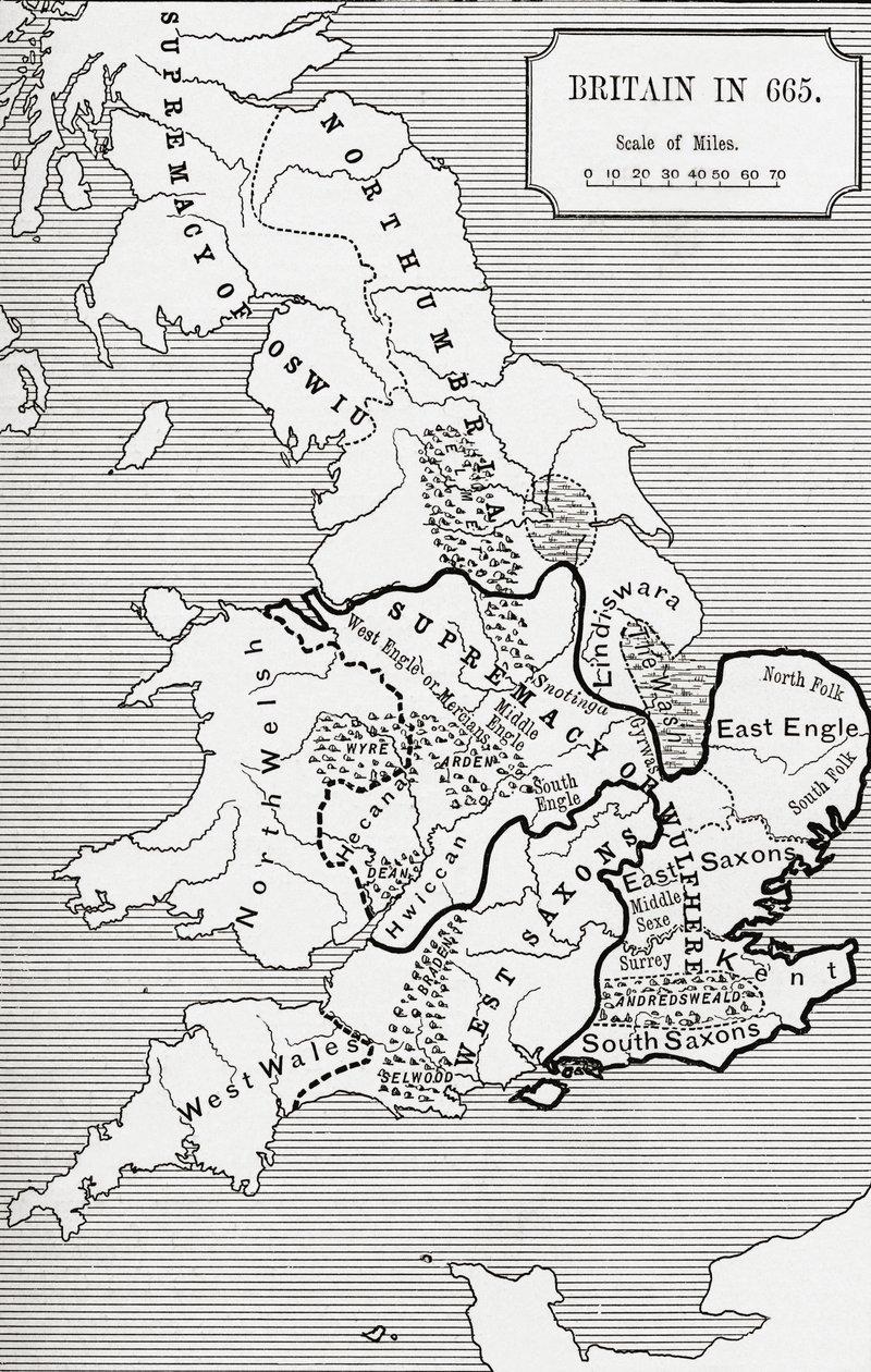 Britanijos žemėlapis 665 m., iš Nortumbrijos Karalystės 588 iki 685 J. R. Greeno knygoje „Trumpa anglų tautos istorija“, išleista 1893 m. autorstwa English School