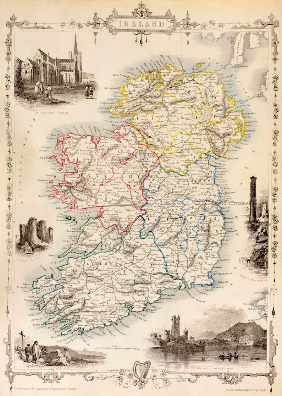 Mapa Irlandii z „Historii Irlandii” Thomasa Wrighta, opublikowana ok. 1854 r. autorstwa English School