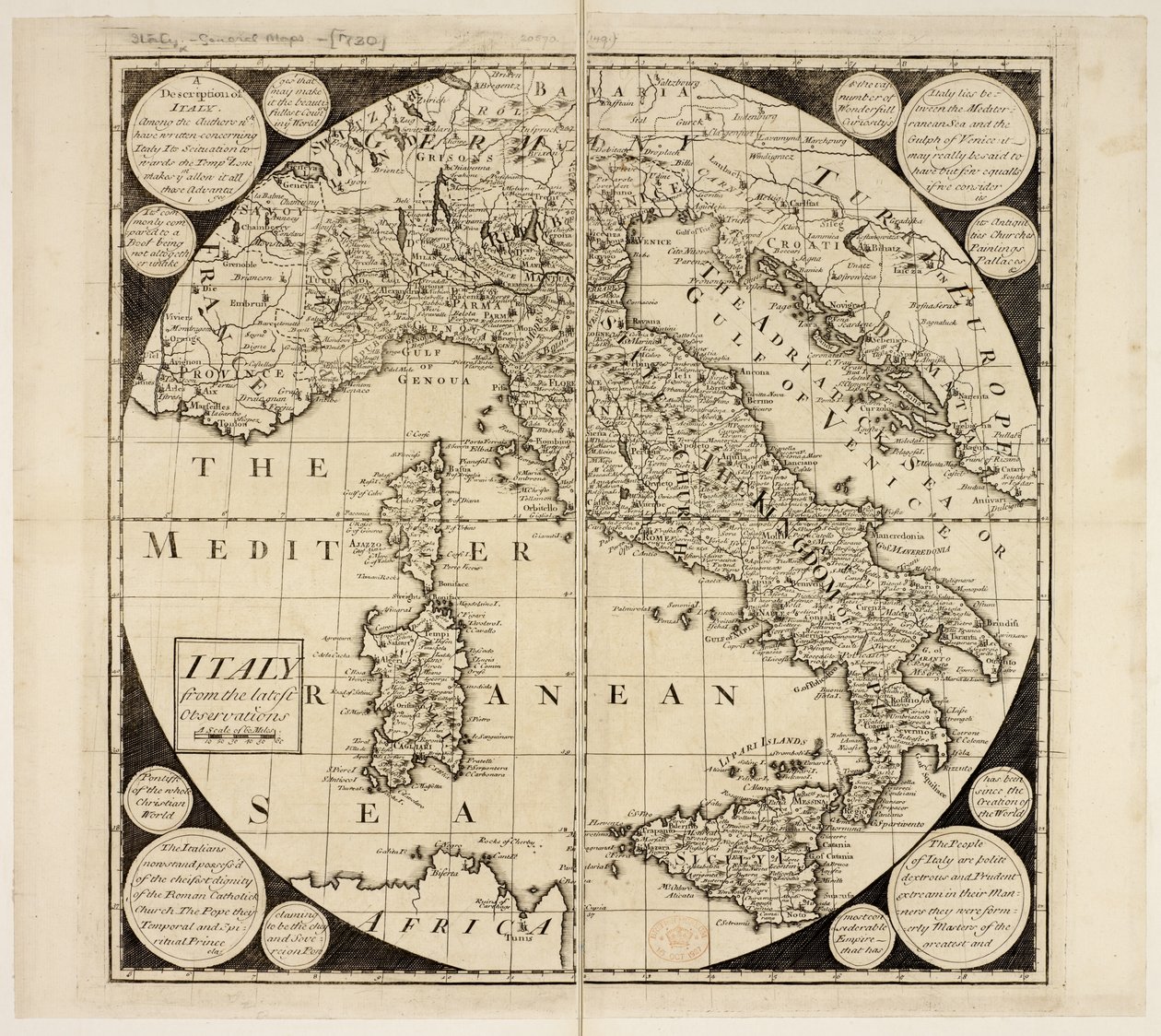 Mapa Włoch, ok. 1730 (grafika) autorstwa English School