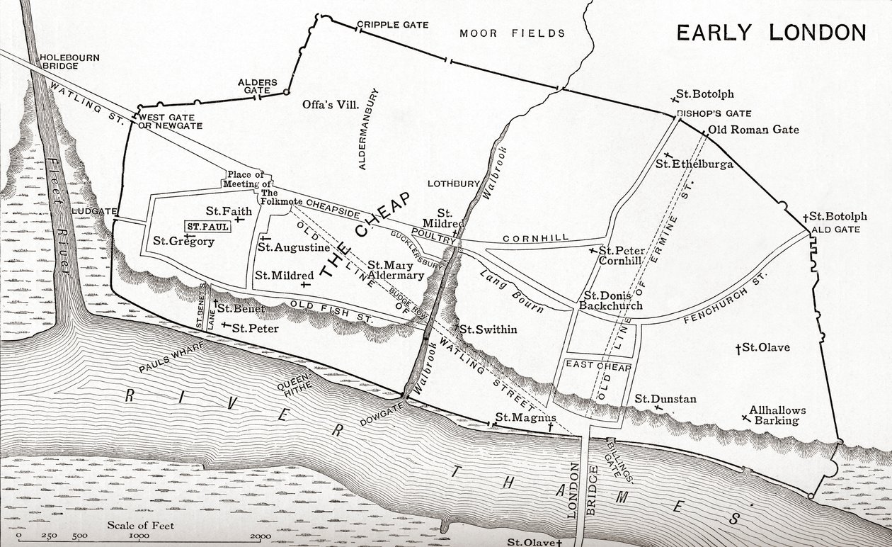 Mapa Londynu w XI wieku, z 
