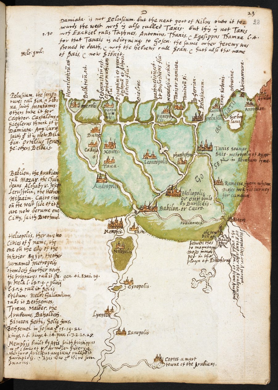 Mapa Dolnego Egiptu, z Notatnika Sir Waltera Raleigha (1552-1618), ok. 1606-08 (pióro i atrament na papierze) autorstwa English School