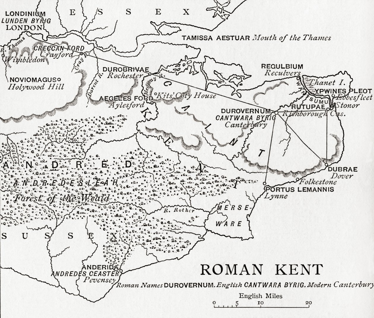 Mapa Roman Kent, Anglia, z „Krótkiej historii Anglików” J.R. Greena, opublikowana w 1893 r. autorstwa English School