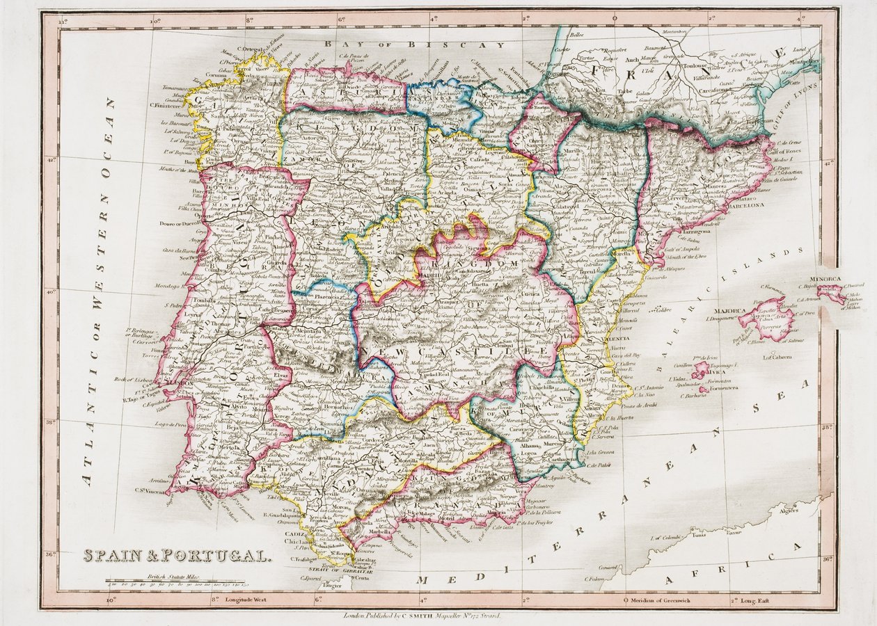 Mapa Hiszpanii i Portugalii, z „Smith