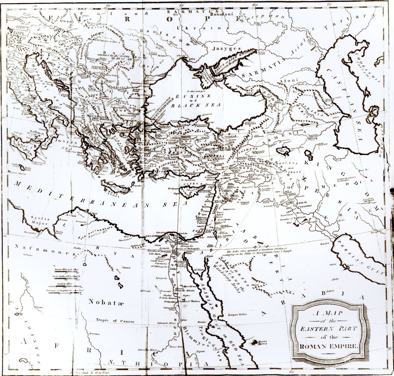 Romos imperijos rytinės dalies žemėlapis iš „Romos imperijos nuosmukio ir žlugimo istorijos“, 6 tomas, Edvardas Gibbonas, 1808 m. autorstwa English School