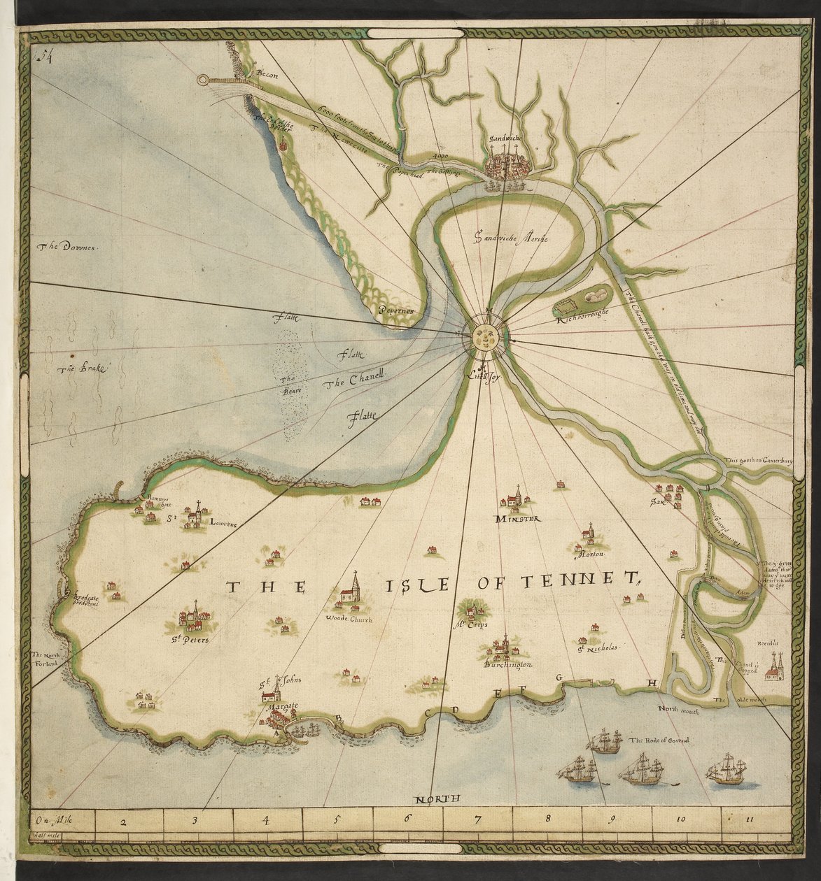 Mapa Isle of Thanet i Sandwich Marsh, na podstawie planu Johna Rogersa, ok. 1610 (pióro, atrament i akwarela na papierze) autorstwa English School