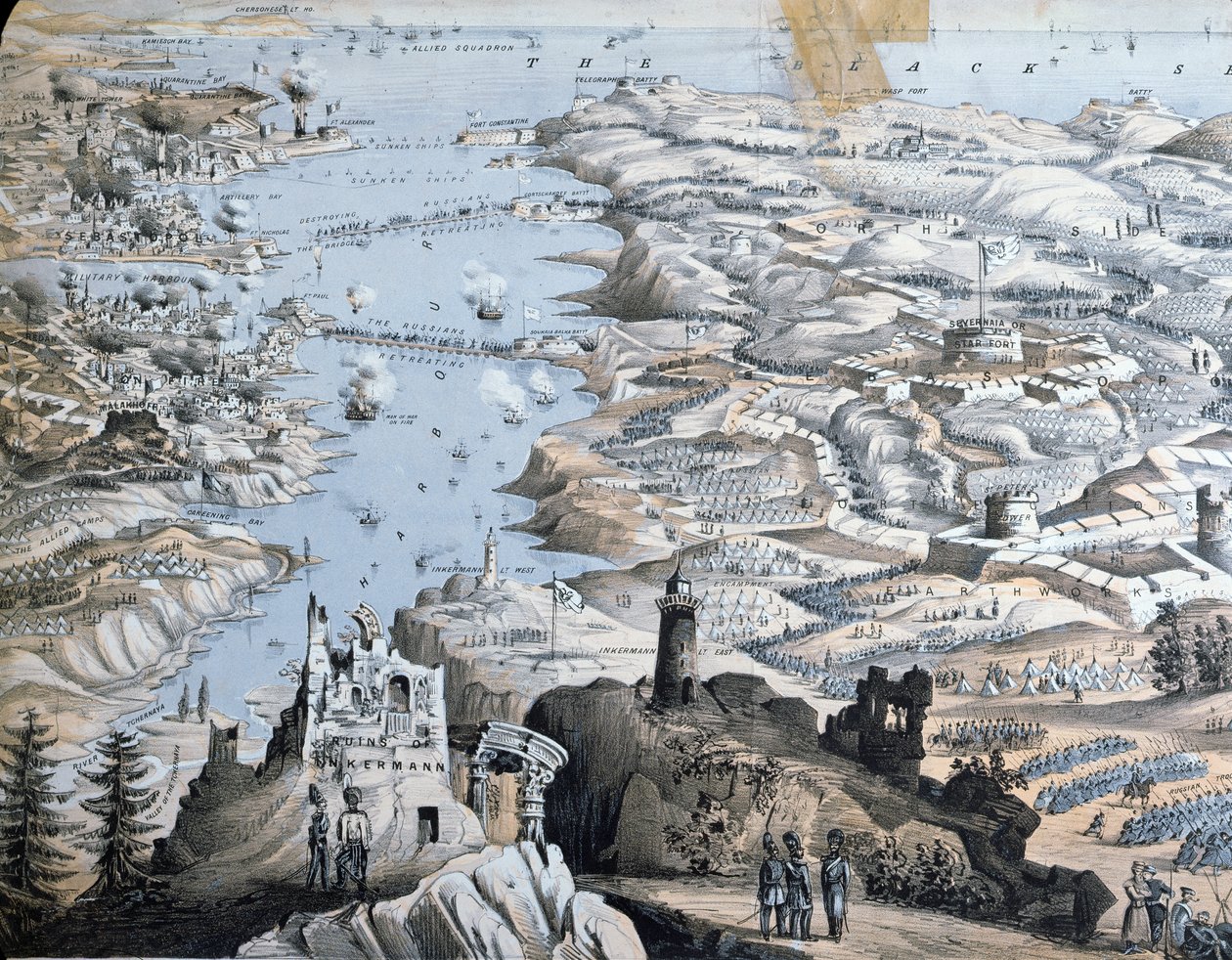 Mapa oblężenia Sewastopola, 18 czerwca 1855, 1855 autorstwa English School