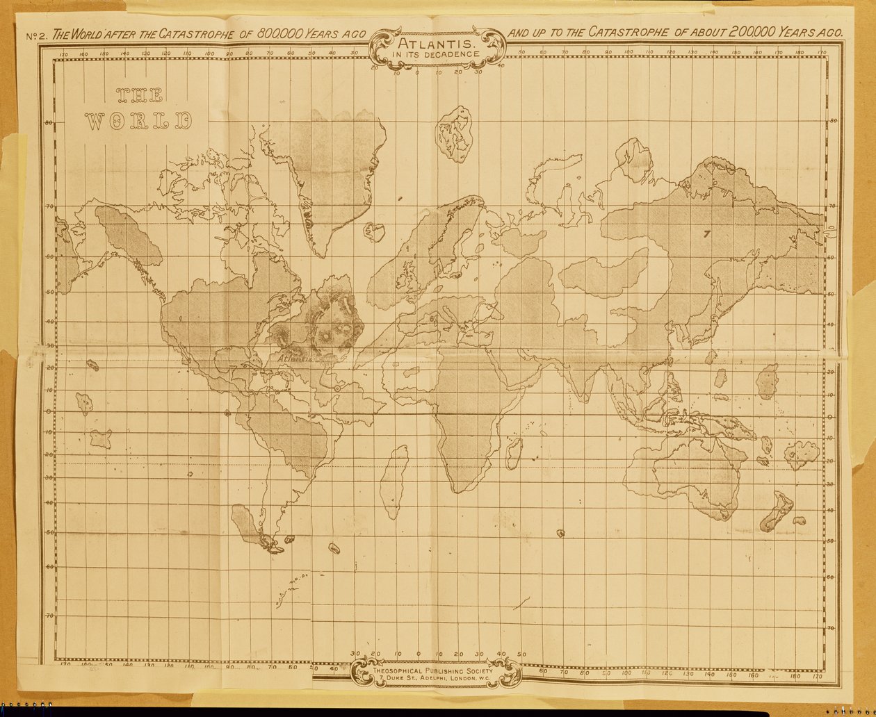 Mapa świata „Atlantyda w dekadencji”, opublikowana przez Theosophical Publishing Company (lito) autorstwa English School