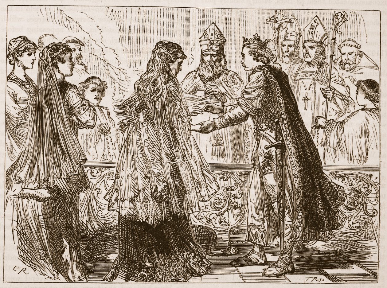 Ślub Henryka I i Matyldy, ilustracja z Cassells Illustrated History of England (zdjęcie w sepii) autorstwa English School