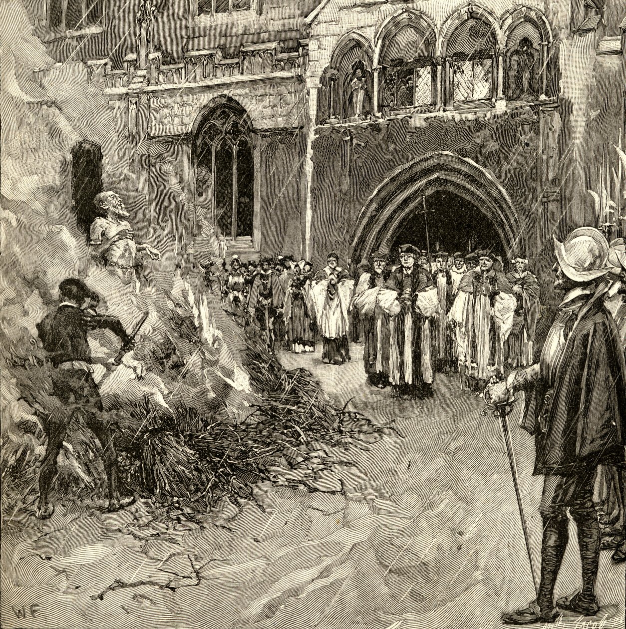 Męczeństwo Johna Hoopera (ok. 1495-1555) w Gloucester autorstwa English School