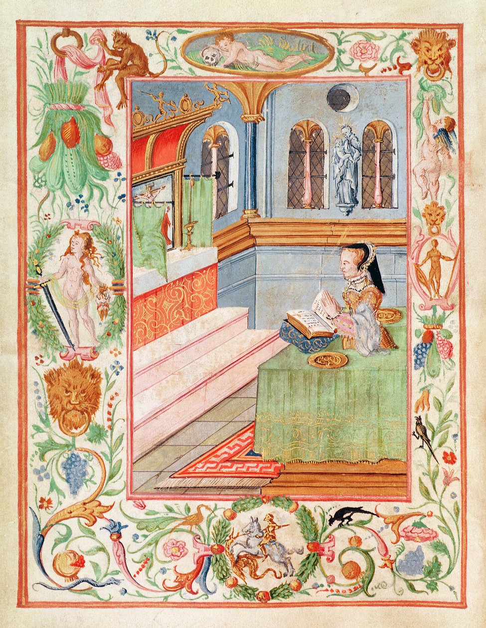 Maryja błogosławi pierścienie skurczowe (pigment na welin) autorstwa English School