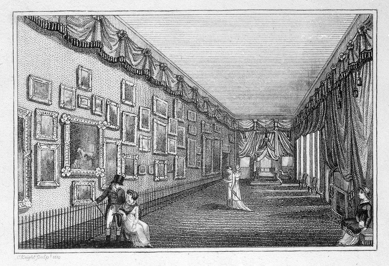 Wystawa haftowanych obrazów Mary Linwood w Savile House autorstwa English School