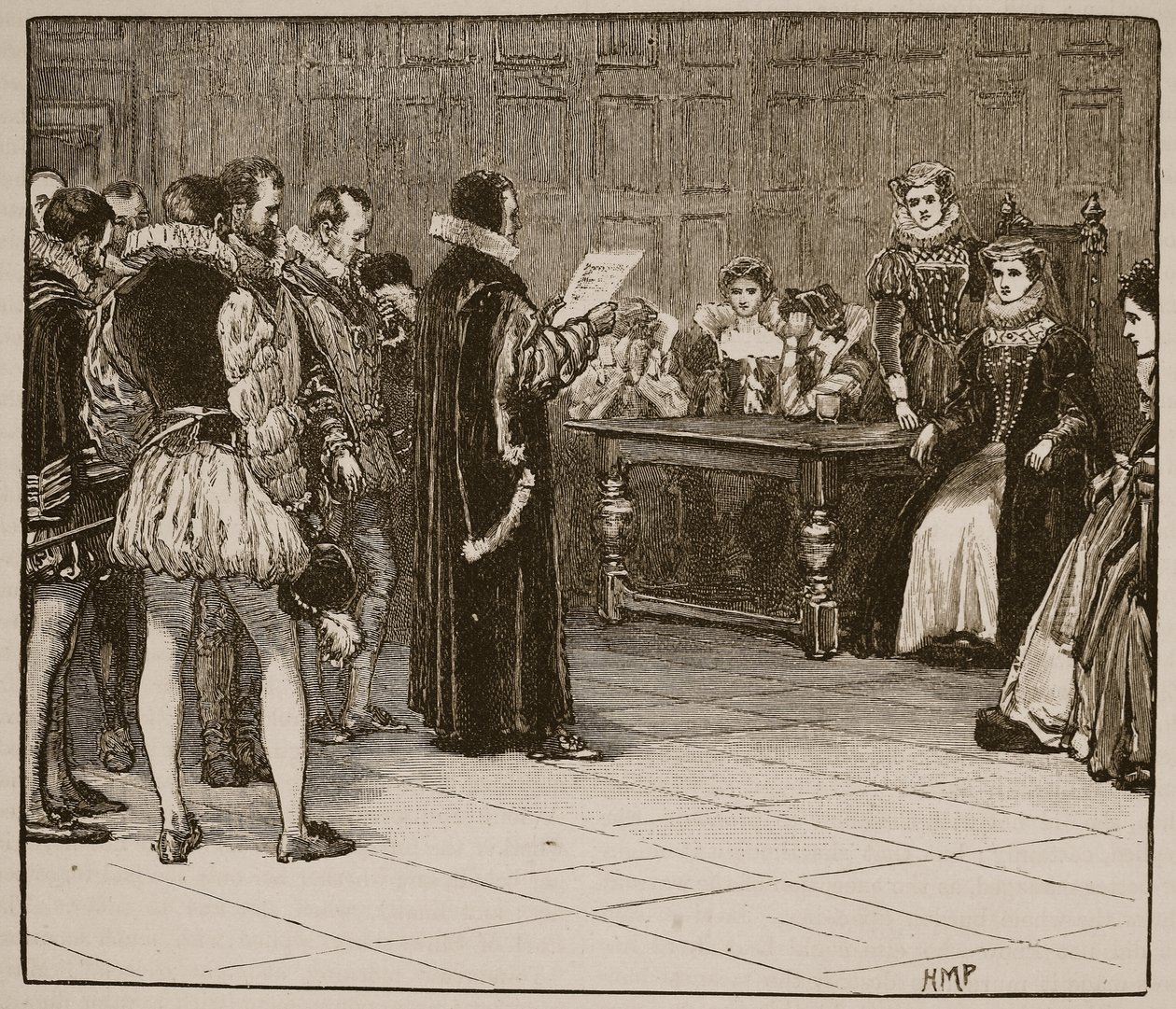 Mary Queen of Scots otrzymuje zawiadomienie o swojej zagładzie, ilustracja z Cassells Illustrated History of England (zdjęcie w sepii) autorstwa English School