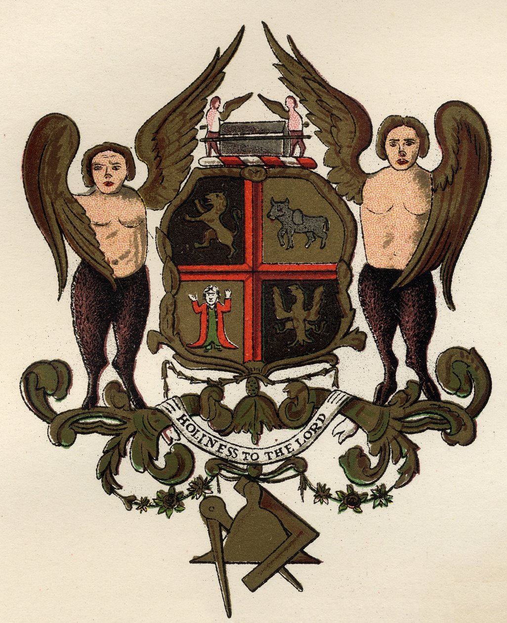 Ramiona masońskie, po malowanym panelu będącym w posiadaniu W.H.Y. Rylands, z Historii masonerii, tom II, wydanej przez Thomasa C. Jacka, Londyn, 1883 autorstwa English School