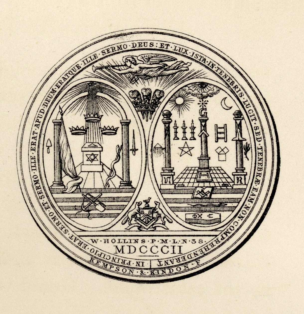 Pieczęć masońska, 1802, z "The History of Freemasonry, volume III", opublikowana przez Thomasa C. Jacka, Londyn, 1883 r. autorstwa English School