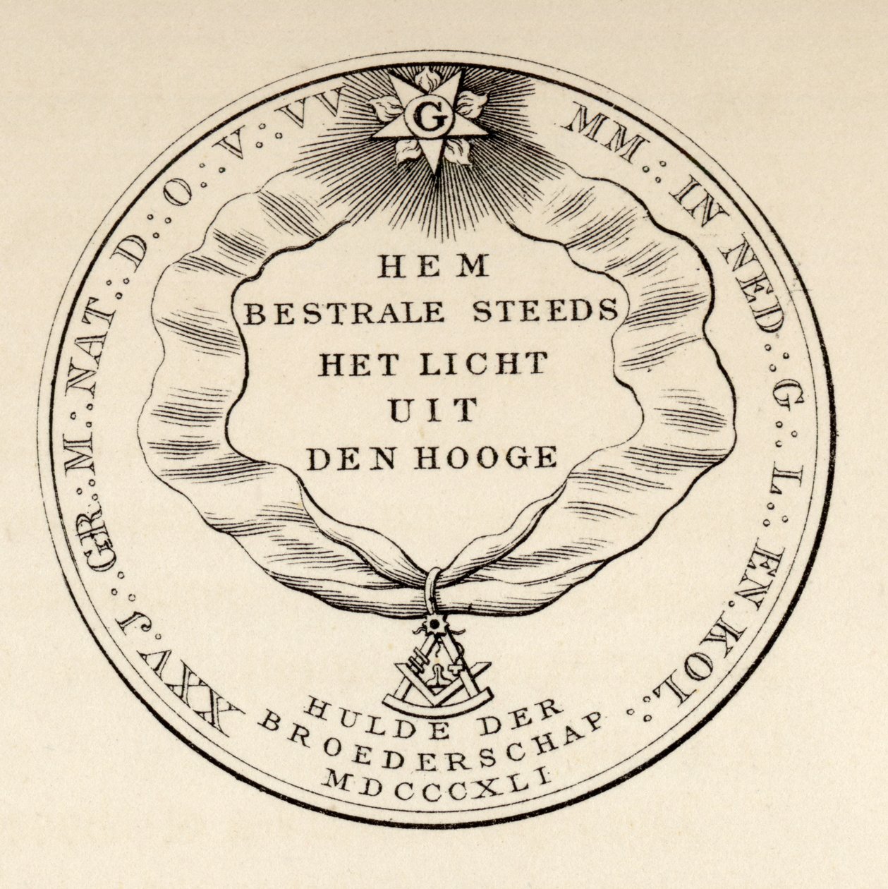 Pieczęć masońska, 1841, z „Historii masonerii, tom III”, wydanej przez Thomasa C. Jacka, Londyn, 1883 autorstwa English School