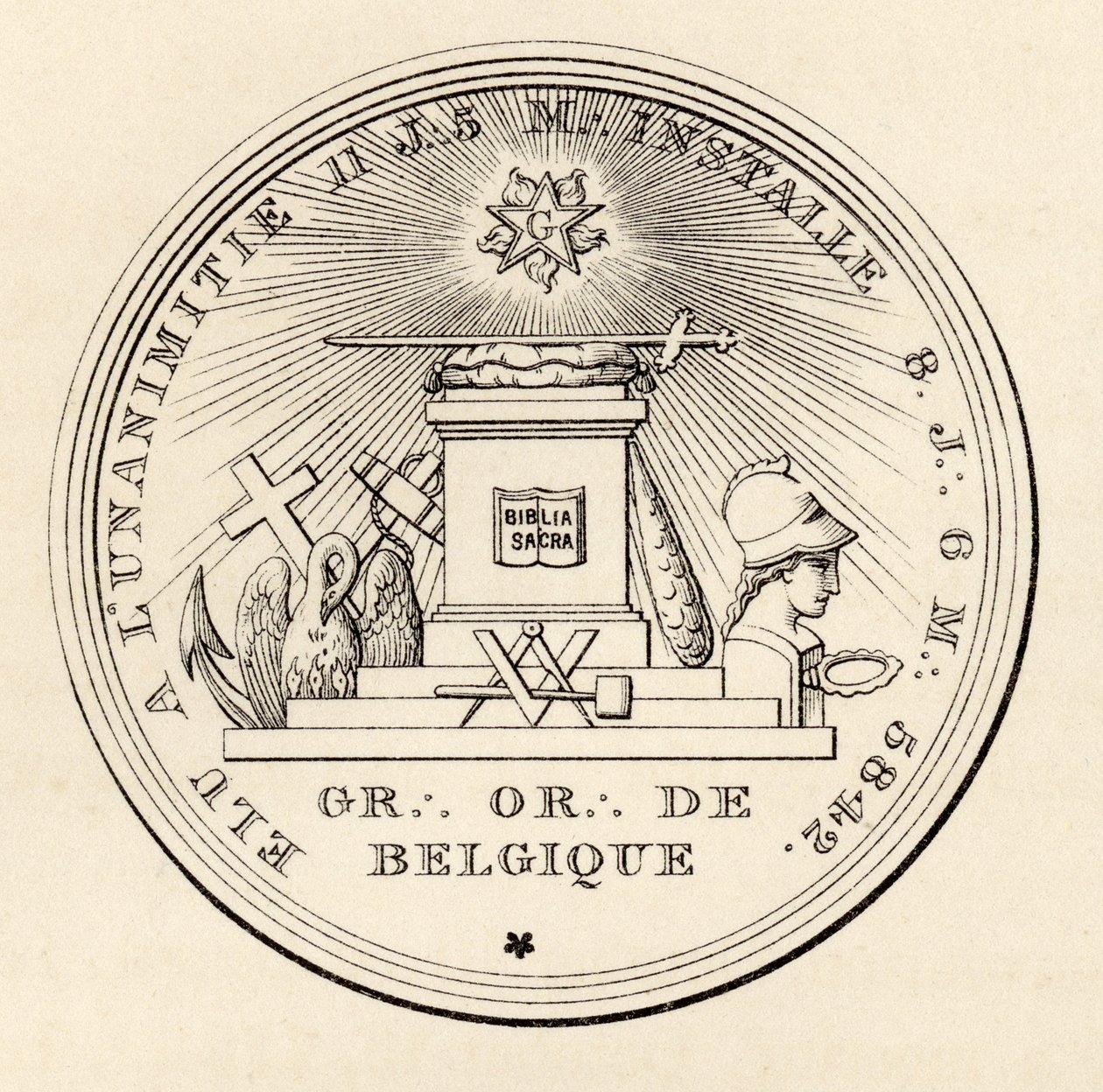 Pieczęć masońska, z "The History of Freemasonry, volume III", opublikowana przez Thomasa C. Jacka, Londyn, 1883 r. autorstwa English School