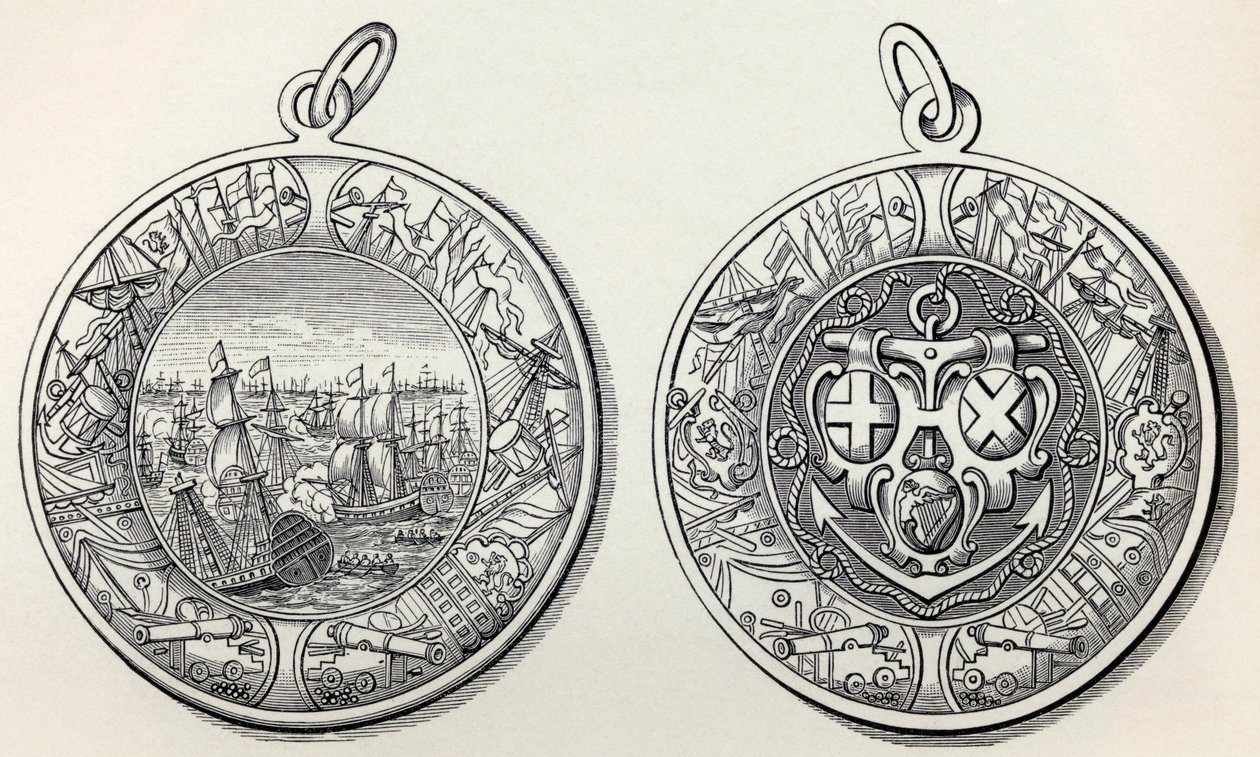 Medal upamiętniający zwycięstwa admirała Roberta Blakesa nad Holendrami w 1653 r., z Krótkiej historii narodu angielskiego autorstwa J. R. Greena, opublikowany w 1893 r. autorstwa English School