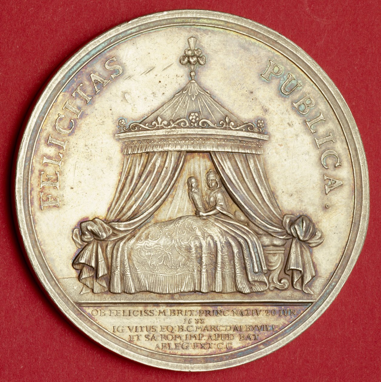 Medal upamiętniający narodziny księcia Jakuba, 1688 (srebro pozłacane) autorstwa English School