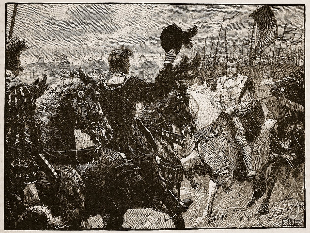 Spotkanie Henryka i cesarza Maksymiliana, ilustracja z Cassells Illustrated History of England (zdjęcie w sepii) autorstwa English School