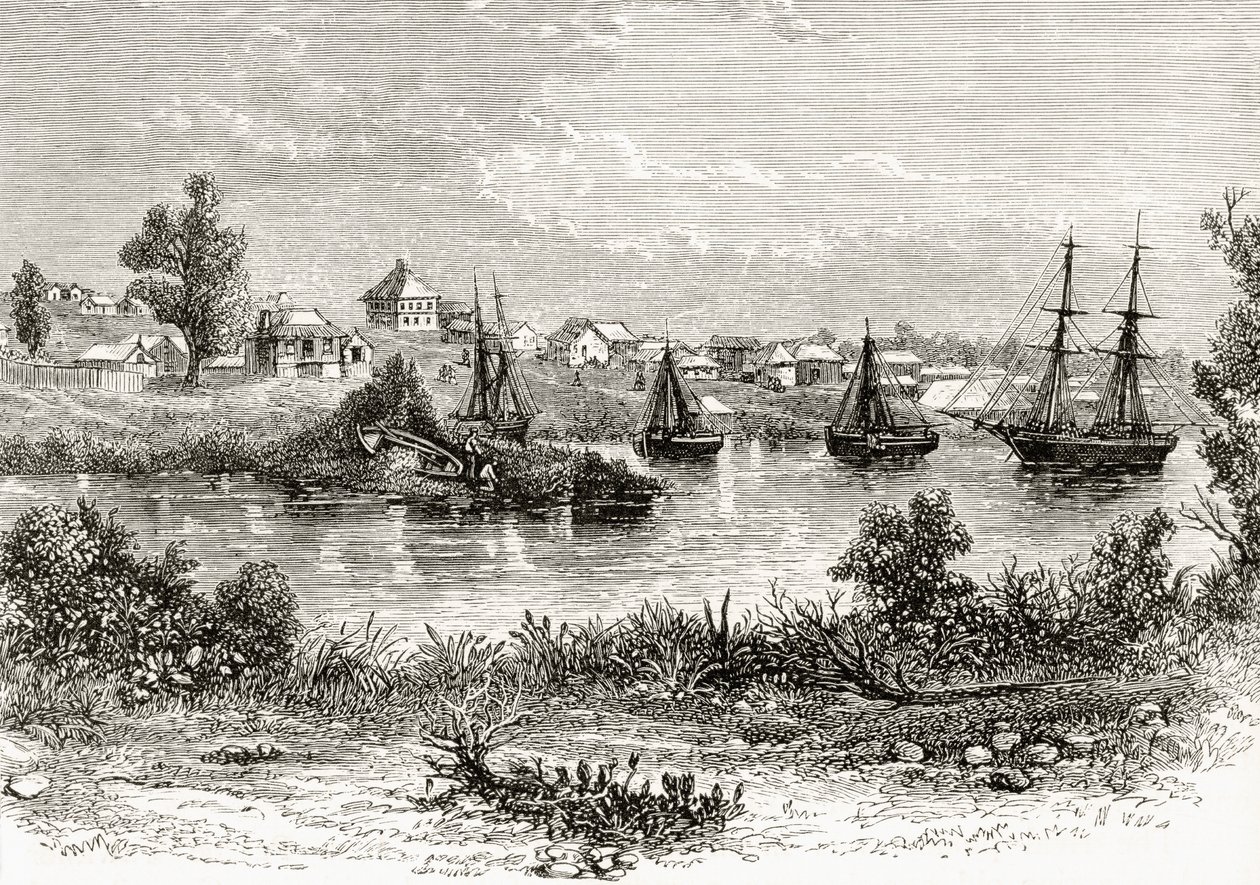 Melbourne, 1840, z „Australian Pictures” Howarda Willoughby’ego, opublikowane przez religijne Towarzystwo Traktowe, Londyn, 1886 autorstwa English School