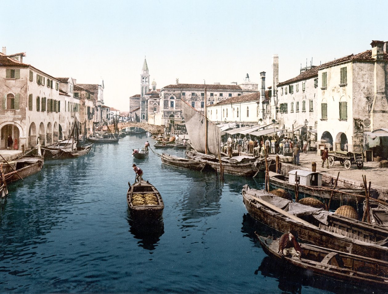Targ Rybny, Chioggia (zdjęcie ręcznie kolorowane) autorstwa English School