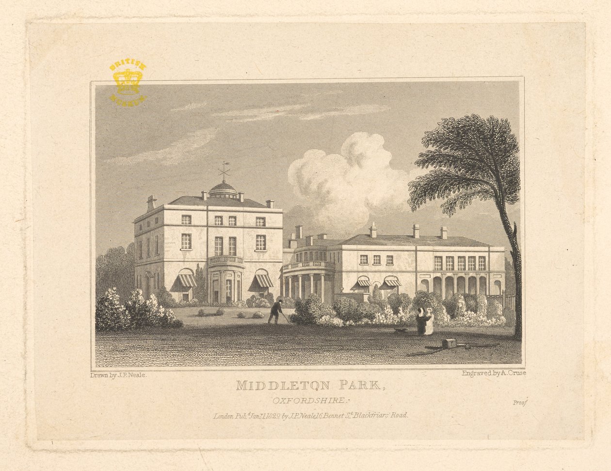 Middleton Park, Oxfordshire, z książki „Widoki siedzib szlachciców i dżentelmenów w Anglii, Walii, Szkocji i Irlandii. LP”. autorstwa English School