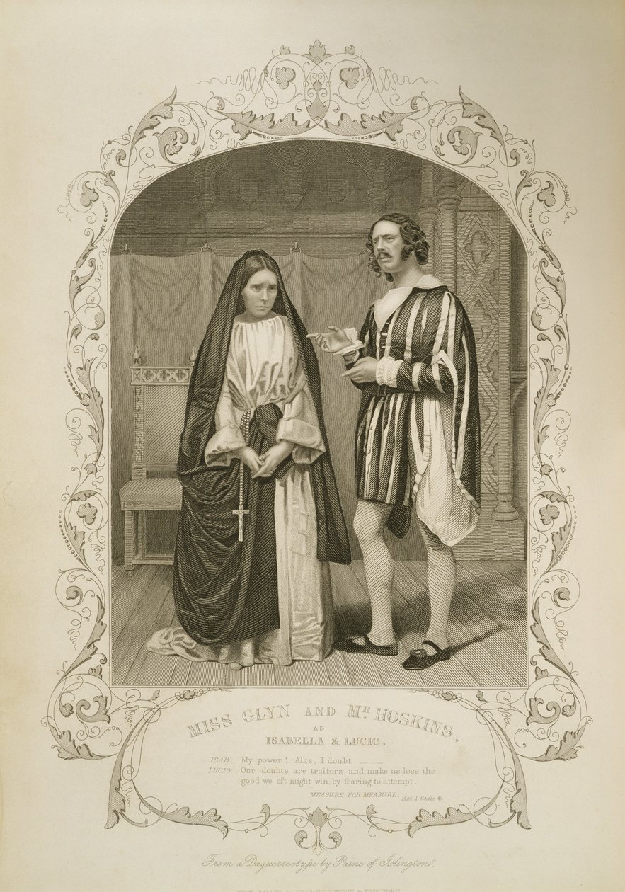 Panna Glyn jako Isabella i pan Hoskins jako Lucio, Akt I, scena 4, Miarka za miarkę, William Shakespeare (1564-1616) z dagerotypu Paine